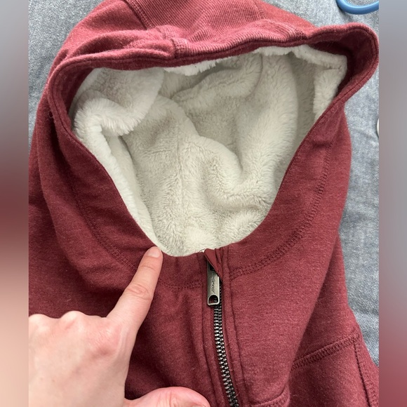 Eddie Bauer Jacket Women’s Size S Redish Sherpa Faux Fur Lined Hooded Full Zip - Picture 6 of 7